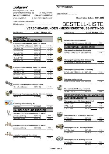 VERSCHRAUBUNGEN - MESSING/ROTGUSS ... - bei Polysan