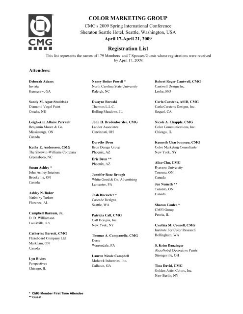 Registration List COLOR MARKETING GROUP
