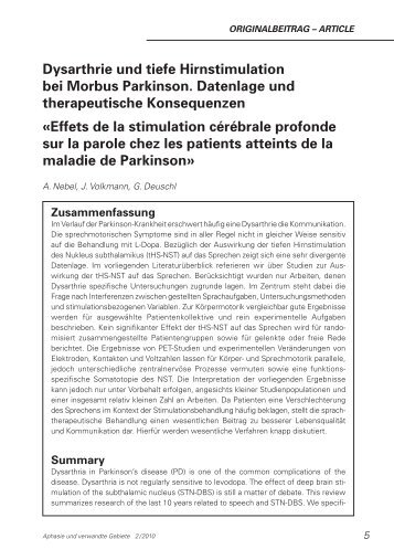 Dysarthrie und tiefe Hirnstimulation bei Morbus Parkinson ...