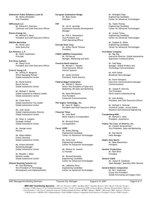 2007 Management Briefing Seminars Preliminary Roster