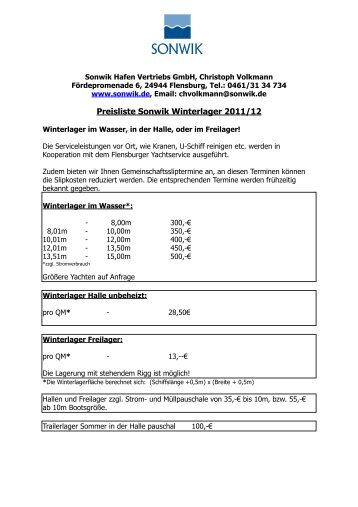 Angebote Winterlager und Serviceleistungen - Sonwik