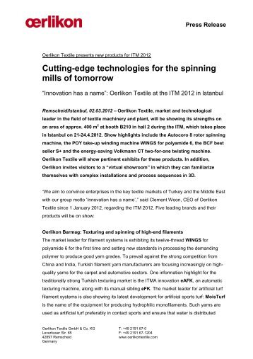 Cutting-edge technologies for the spinning mills of ... - Oerlikon Textile