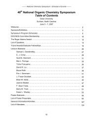 40th National Organic Chemistry Symposium Table of Contents