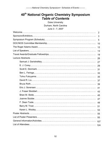 40th National Organic Chemistry Symposium Table of Contents