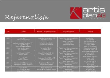 Referenzliste - Architekturbüro Artis Plan AG