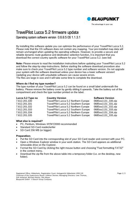 TravelPilot Lucca 5.2 firmware update - Blaupunkt