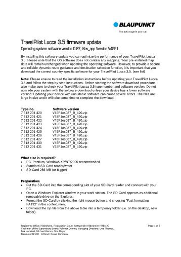 TravelPilot Lucca 3.5 firmware update - Blaupunkt