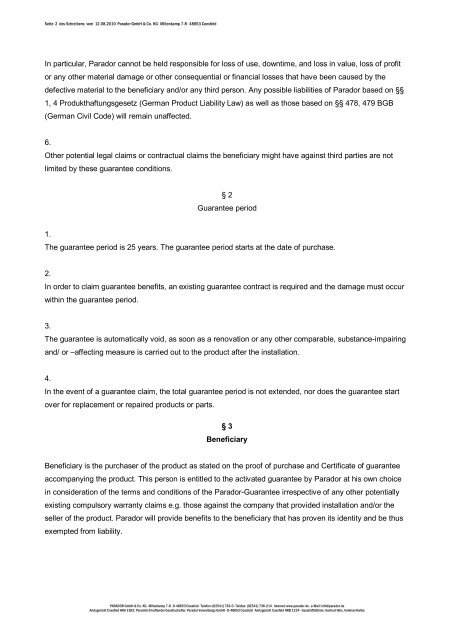 CERTIFICATE OF GUARANTEE Terms and Conditions of the ...