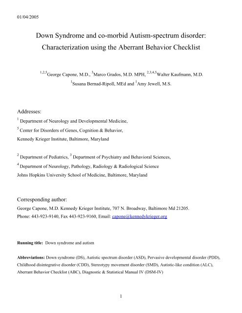 Characterization of Autistic behaviors in children with Down Syndrome