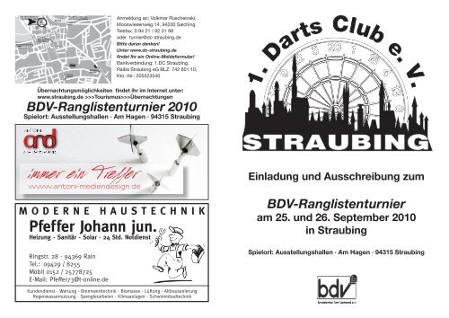 Ausschreibung BDV Turnier 2010 - 1. Darts Club Straubing eV