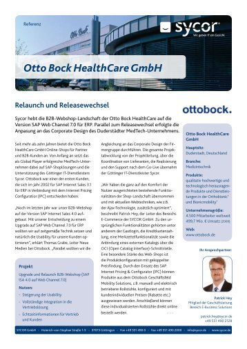 SAP Web Channel 7.0 - Otto Bock HealthCare GmbH - Sycor GmbH