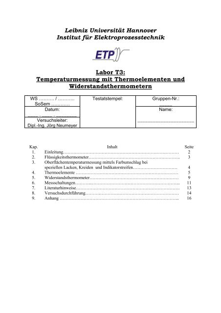 Umdruck - Institut für Elektrothermische Prozesstechnik der ...