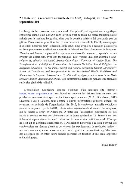 bulletin 11-1 - Société suisse pour la science des religions