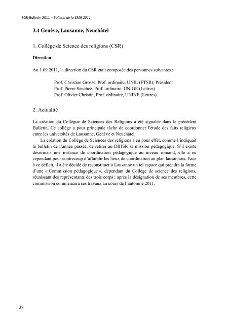 bulletin 11-1 - Société suisse pour la science des religions