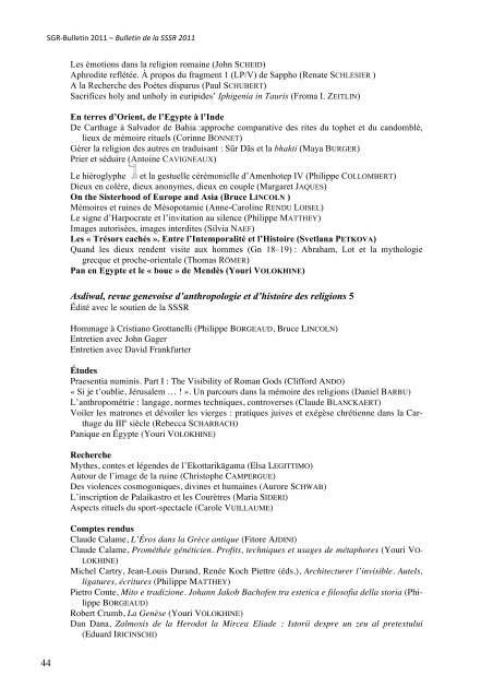 bulletin 11-1 - Société suisse pour la science des religions