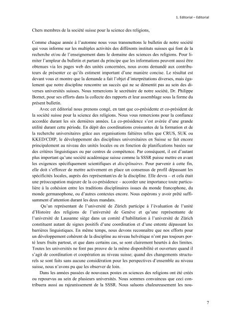 bulletin 11-1 - Société suisse pour la science des religions