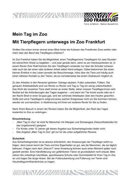 Mein Tag im Zoo Mit Tierpflegern unterwegs im Zoo Frankfurt