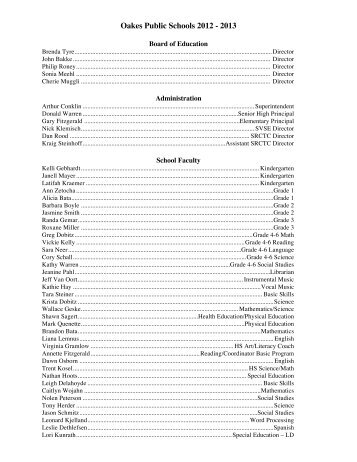 Staff List - Oakes Public School