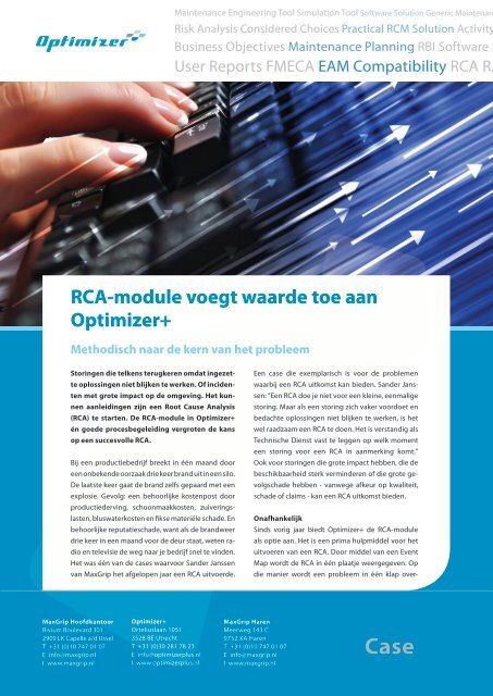 RCA-module voegt waarde toe aan Optimizer+