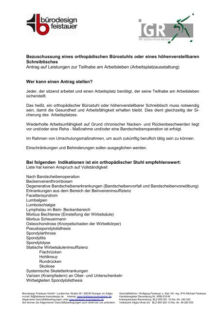 Bezuschussung eines orthopädischen Bürostuhls - Bürodesign ...