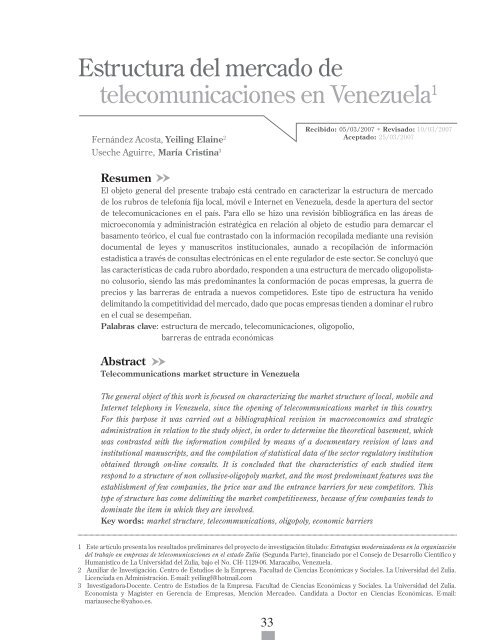 Estructura del mercado de telecomunicaciones en Venezuela1