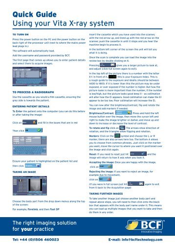 Quick Guide Using your Vita X-ray system - BCF Technology