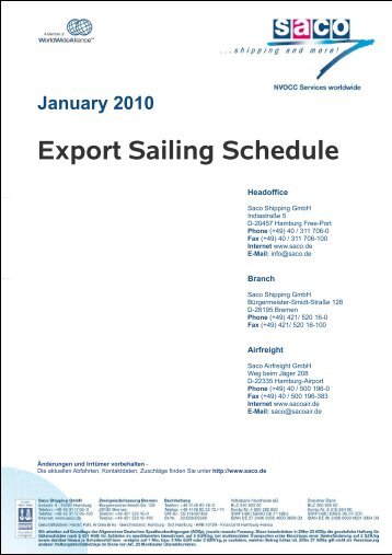 Export Sailing Schedule - SACO Shipping GmbH