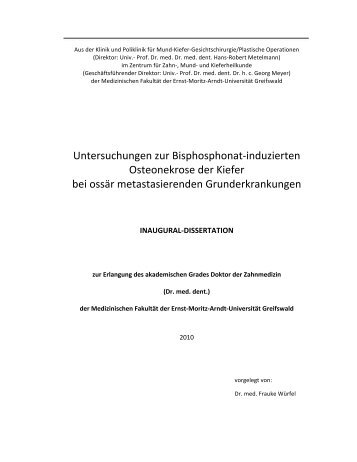 Untersuchungen zur Bisphosphonat‐induzierten Osteonekrose der ...