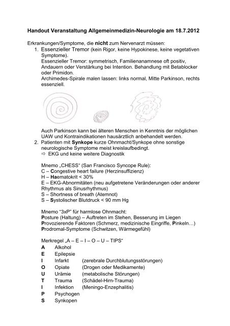 Handout Neurologie - Hausärzteverband Bremen eV