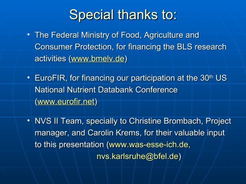 The German Nutrient Database - National Nutrient Databank ...