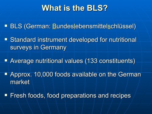 The German Nutrient Database - National Nutrient Databank ...