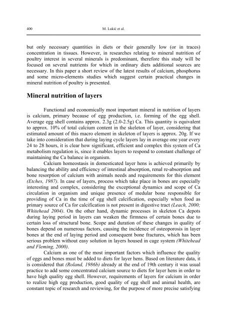 MINERAL NUTRITION OF MODERN POULTRY ... - doiSerbia