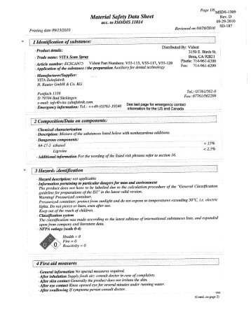 VITA Scan Spray MSDS/1309d - Vident