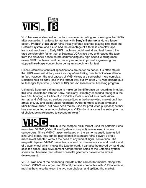 Betamax Comparison Chart