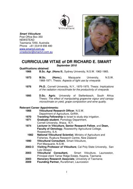 Curriculum Vitae Of Dr Richard E Smart