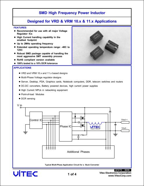 SMD High Frequency Power Inductor Designed for VRD &amp; VRM 10.x ...