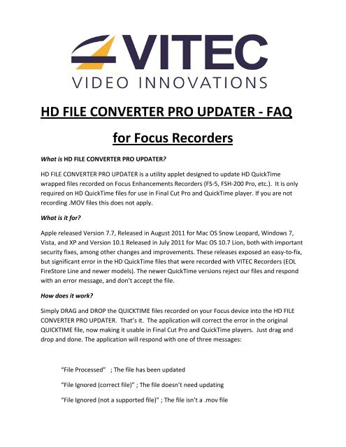 HD FILE CONVERTER PRO UPDATER - Focus Enhancements