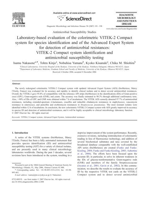 Laboratory-based evaluation of the colorimetric VITEK-2 Compact ...