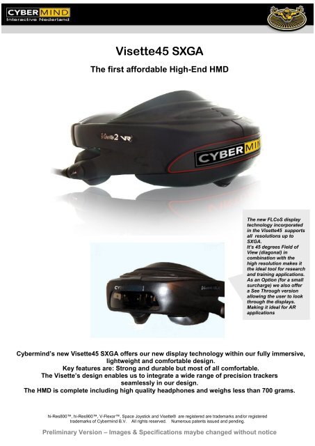 Full-Color, SXGA Immersive Head Mounted Display. - EST ...