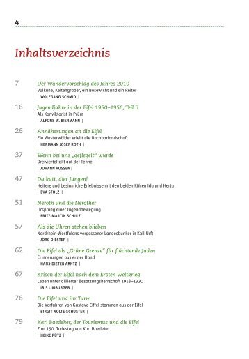 EJB 2010, Inhaltsverzeichnis - Eifelverein