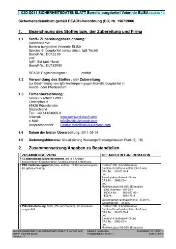 Sicherheitsdatenblatt - Borrelia burgdorferi Veterinaer ELISA