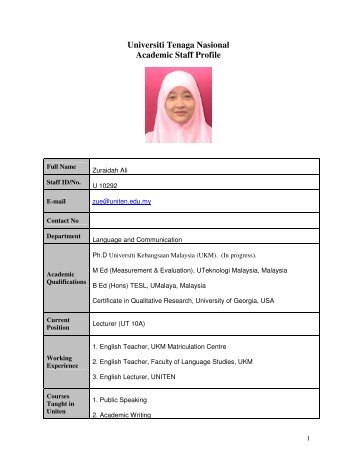 Universiti Tenaga Nasional Academic Staff Profile - Uniten