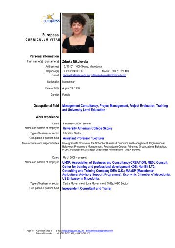 EU Format CV Zdenka Nikolovska - University American College ...