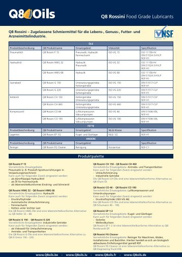 Q8 Rossini Food Grade Lubricants - Felsch Mineralöl