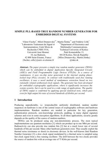 SIMPLE PLL-BASED TRUE RANDOM NUMBER ... - KEMT FEI TUKE