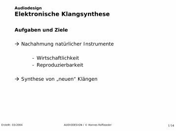 Elektronische Klangsynthese Sampling - Hannes Raffaseder