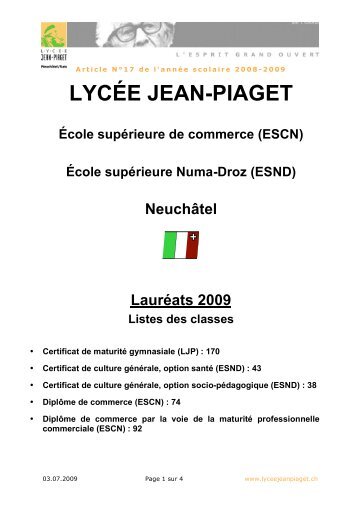 (ESCN) École supérieure Numa-Droz (ESND) - Lycée Jean-Piaget