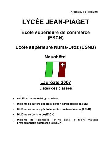 École supérieure Numa-Droz (ESND) - Lycée Jean-Piaget