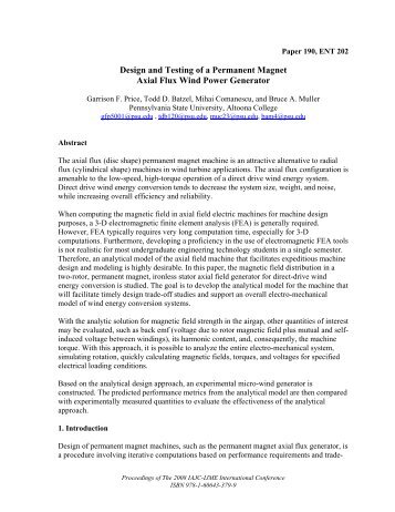 Design and Testing of a Permanent Magnet Axial Flux Wind ... - IJME