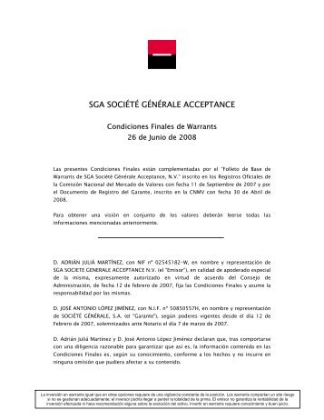 sga société générale acceptance - Société Générale - Warrants